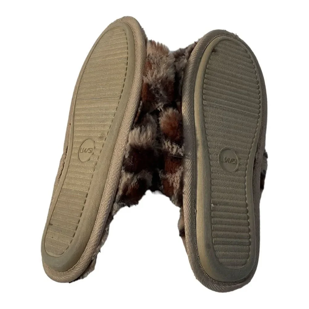 Cat & Jack Girls Leopard Print brooklyn faux fur slide on slippers  L(4/5)